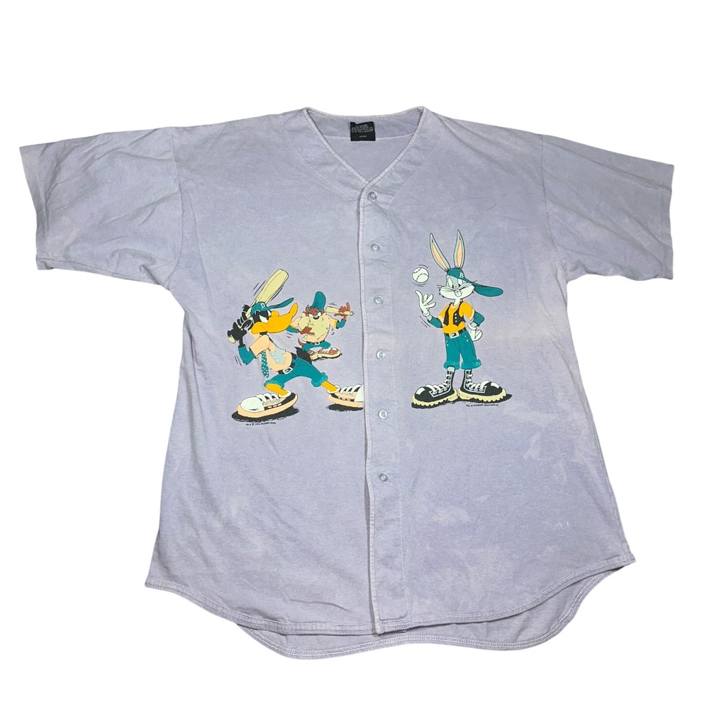 Vintage 1994 Looney Tunes Baseball Jersey Bugs Bunny Daffy Taz Purple Large USA